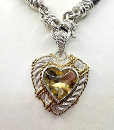 JUDITH RIPKA  Large Sterling Citrine Heart  Necklace