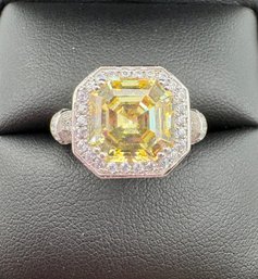 Super Sparkly Sterling Canary Yellow Crystal  Ring