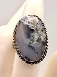 Vintage Huge Sterling Silver Agate Ring