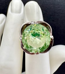 Vintage Sterling Large Uranium Vaseline Glass Ring