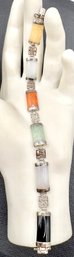 Sterling Silver Multi Colored Jade Bracelet