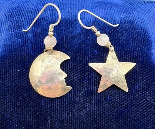 Vintage Moon And Star Sterling Silver Earrings