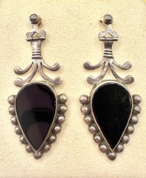 FABULOUS Sterling Silver  Onyx  Hanging Earrings