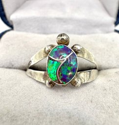 Vintage Sterling Silver Opal  Turtle Ring