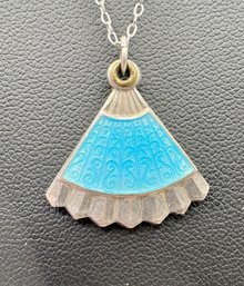 Wonderful Sterling Enamel Fan Religious  Necklace