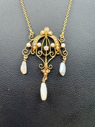 Antique Filigree 14kt Gold Diamond Necklace