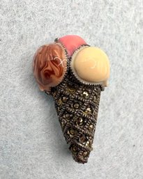 Judith Jack Sterling Enamel Ice Cream Cone  Pin