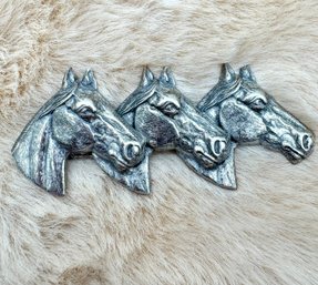 Vintage Sterling Silver  3 Horse Pin Brooch