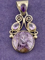 Sterling Silver Amethyst Charoite SAJEN Necklace