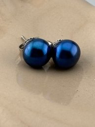 Lustrous Freshwater   Blue Pearl Earrings