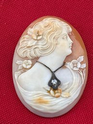 Antique Hand Carved Cameo With Diamond Unset