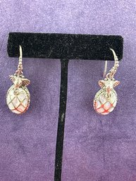 Cute Mother Of Pearl  Sterling Silver Elephant Earrings