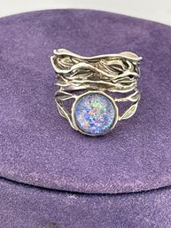 Beautiful Wide  Sterling Silver Opal  Ring