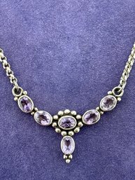 Vintage Sterling Silver Amethyst  Necklace