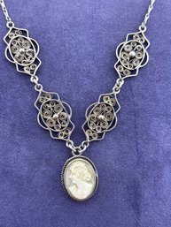 Pretty Antique Sterling Silver Cameo Necklace