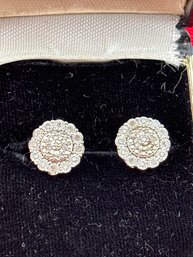 Beautiful  Sterling Genuine Diamond Cluster Earrings