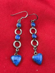 Vintage Sterling Silver Blue Lapis Heart Earrings