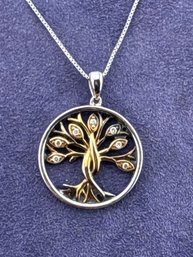 Beautiful 10kt Gold Sterling Diamond Tree Necklace