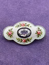 Edwardian Sterling Silver Enamel Brooch Pin