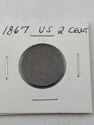 Unusual United States Copper 2 Cent Coin 1867