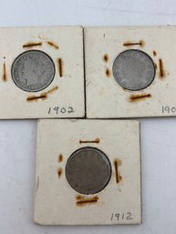 Lot Of 3 Victory Nickels 1902 , 1907  A 1912 In Holders