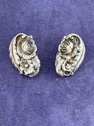 Vintage Kirk & Son Sterling Silver Rose Earrings