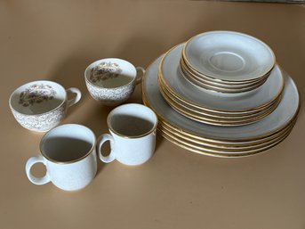 Gold Rimmed Ceramic Dishes & Mugs