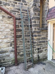Vintage Green Wooden Extension Ladder