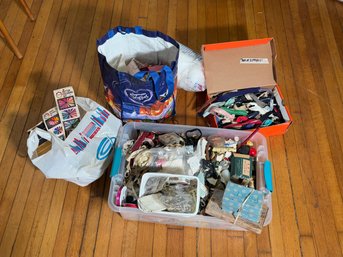Assortment Of Sewing Supplies, Kits, Zippers, Etc.