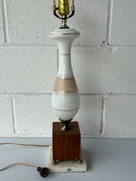 Vintage Hand Painted Milk-Glass Double Lamp On Marble Base