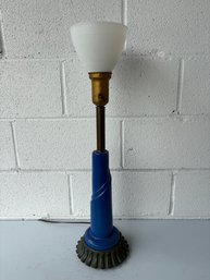 Ceramic Blue Torch Lamp W. Brass Base