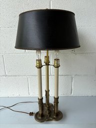 Vintage Brass Bouillotte Table Lamp With A Black Leather Shade