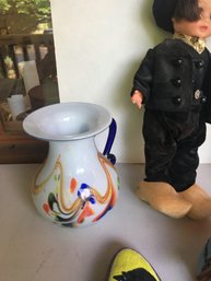 E7 - Random Art Lot Doll In Clogs Howling Wolf Howling Painted Wooden Tribal Buffalo Etc