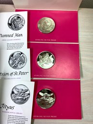 (A44)   Vintage 3 1 Troy Oz Each Silver Genius Of Michelangelo Medals Sealed Inc Tityus