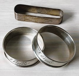 (D2)   Vintage Pair Of Alvin Sterling Napkin Rings And Other Hand Wrought Sterling One