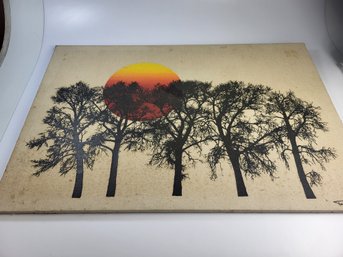 Tamarack 40' X 27' Inches Mid Century Modern Screen Print On Fabric Silhouette Trees  Setting Sun