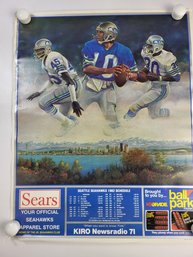 #2 Vintage 1982 Seattle Seahawks NFL Schedule Poster 22' X 17' Inches