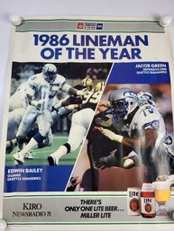 #11 Vintage 1986 Seattle Seahawks NFL Football Edwin Bailey Lineman Of The Year Poster 23' X 17' Inches