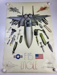 #12 Vintage F-15 Eagle Fighter Jet Bombs Blueprint Poster 36' X 23' Inches
