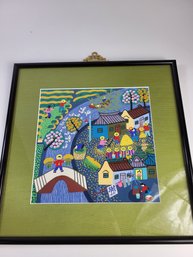 #5 Lee Ngo Chinese Peasant Painting Contemporary Surreal Village Life 14' X 14' Inches