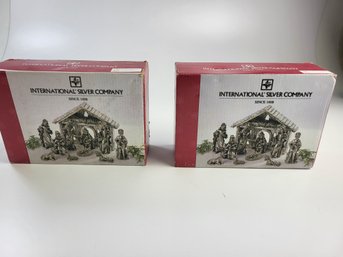 A - Pair Of International Silver Company 11 Piece Christmas Nativity Set Item #99118833 X2 Xmas