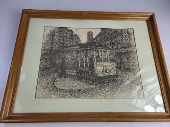 Abstract Trolley Scribble Pen Picture Glass/ Wood Frame 26' X 20' Inches