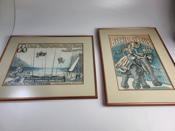 Pair Of Circus Prints 22' X 18' Inches Al G. Barnes & Adam Forepaugh & Sells Bros Copper Frames W/ Glass