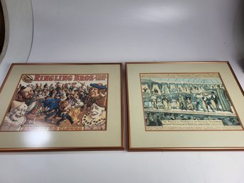 Pair Of Circus Prints 22' X 18' Inches Copper Frame & Glass Ringling Brothers Bros & Barnum & Bailey