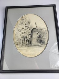 Noreen Boatsman 1977 Windmill Print Pencil Shade 20' X 16' Inches. Metal Frame Truguard Glass