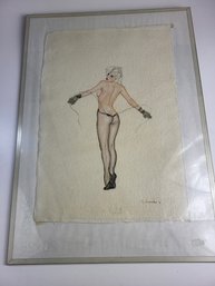G. Humiston 1991 Canvas Cloth Drawing Seductive Woman 28' X 20' Inches Frame