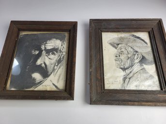 Pair Of Dennis Meek 1975 / 76 Canvas Shade Established Men Vintage Wood Frames Glass Guard