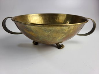 Middle Eastern Hammered Brass Footed Bowl With Feet