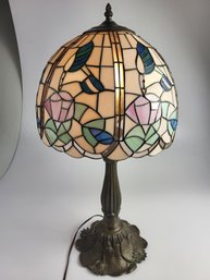 Tiffany Style Lamp Hummingbird Shade Metal Base 26' Inches Tall