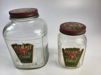 O - Vintage Reliance Coffee Glass Jars Metal Screw Cap Seattle 1935